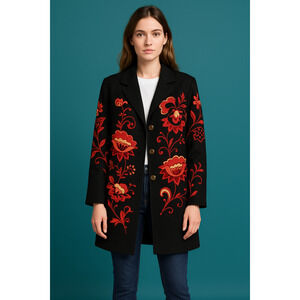 Indigo Moon black embroidered long overcoat Western size 1X